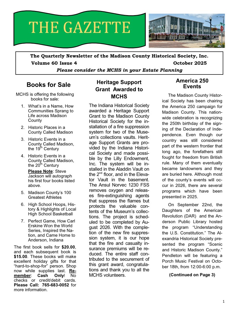 Madison County, Indiana Newsletter Oct 2024